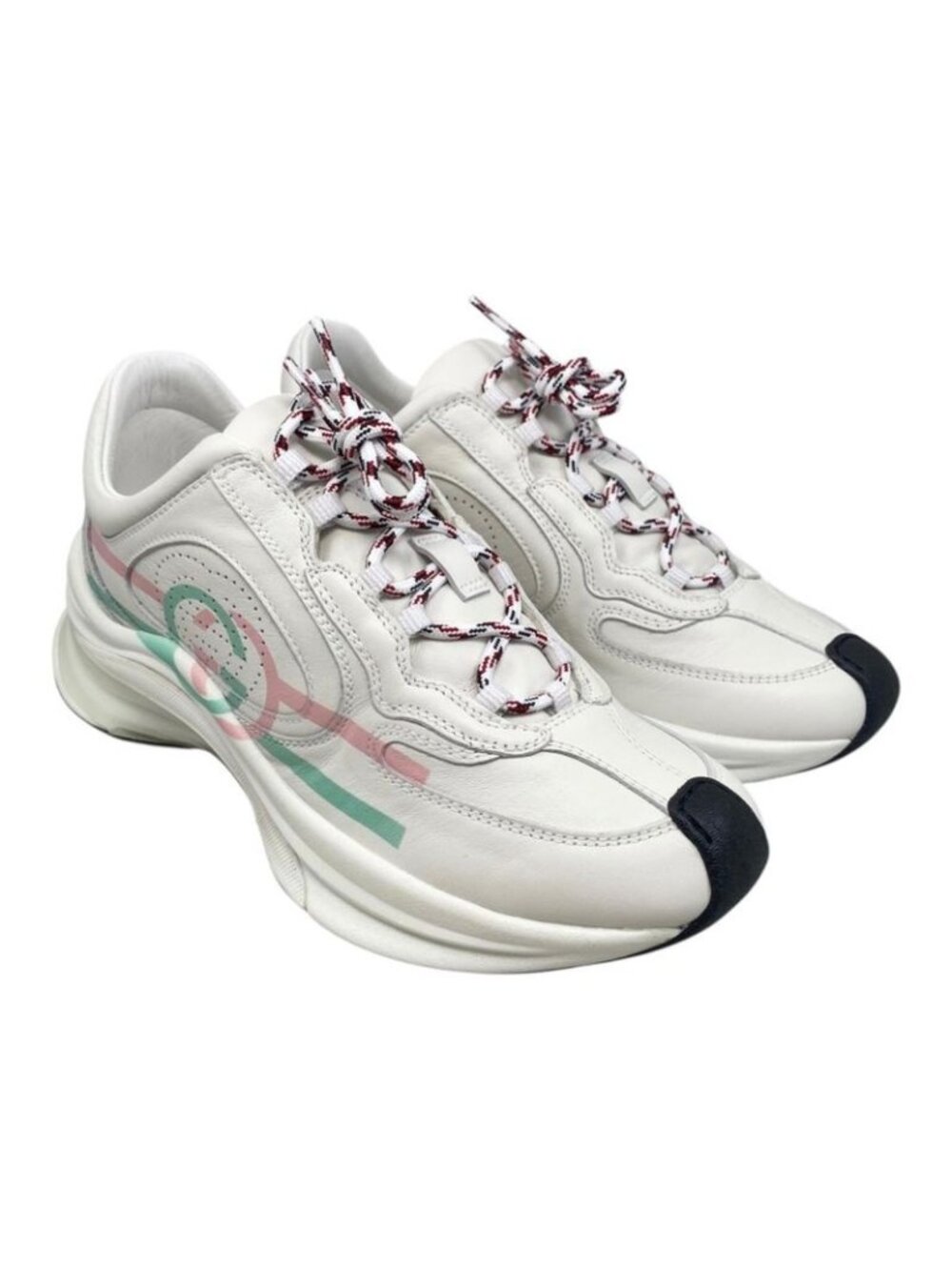 Gucci Sneakers Gglogo 34.5 Leather White Pink Green - Picture 2 of 15